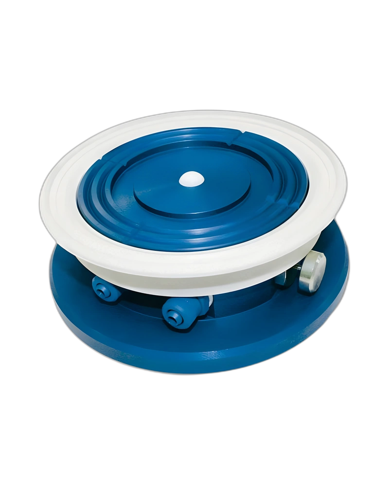 Round vacuum cups with ball valve, self-locking support and release button